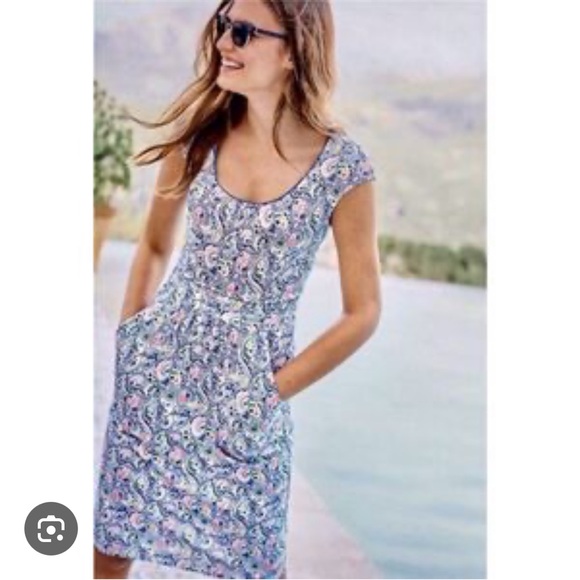 Boden Dresses & Skirts - Boden Margo Floral Paisley Dress Sz 6 Blue Pink Jersey Knit